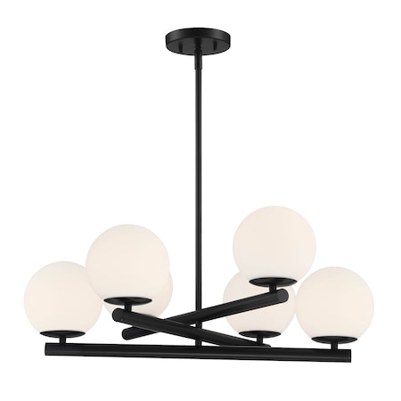 Designers Fountain Crown Heights 6 Light Modern Matte Black with Etched Opal Glass Shades Chandelier For Dining Rooms D252C-6CH-MB